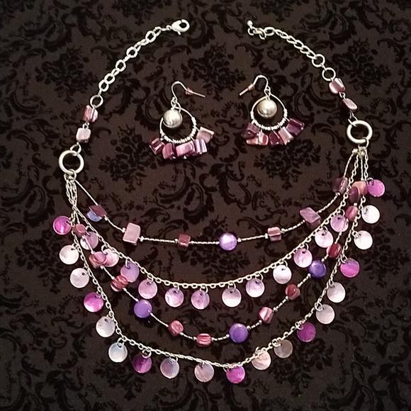 Jewelry - 💜Purple 4 strand necklace and earrings
